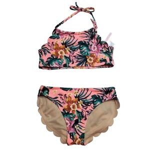 Vanilla Beach Girls Floral Scallop Trim Bikini
